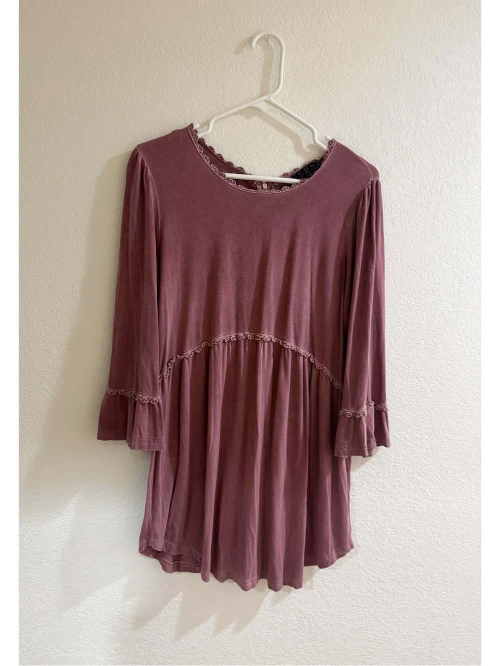 POL Dusty Rose Long-Sleeve Babydoll Tunic Top